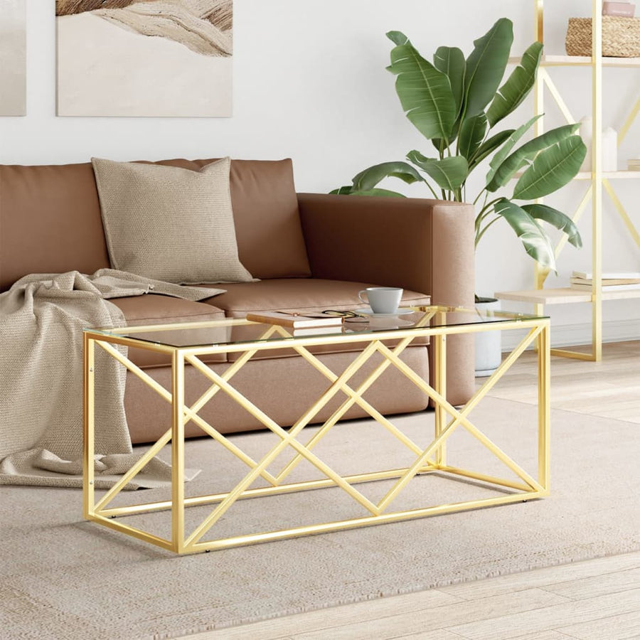 Salontafel 0X45X45 Cm Roestvrij Staal En Goud Glas