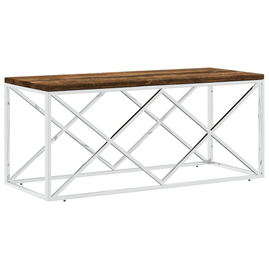 Salontafel Roestvrij Staal En Massief Hergebruikt Zilver Hout