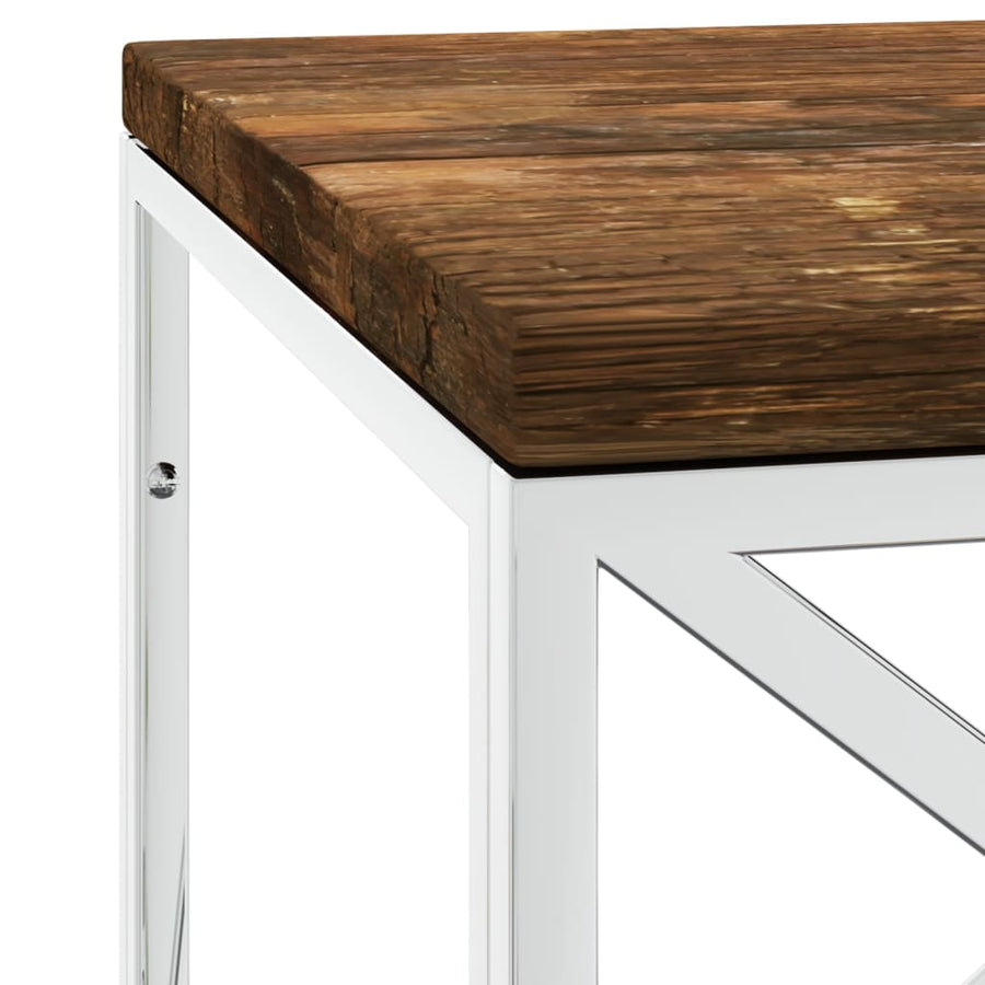 Salontafel Roestvrij Staal En Massief Hergebruikt Zilver Hout