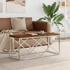 Salontafel roestvrij staal massief hergebruikt hout 110x45x45 cm