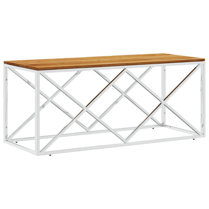 Salontafel Roestvrij Staal En Massief Acacia Zilverkleurig en bruin Hout