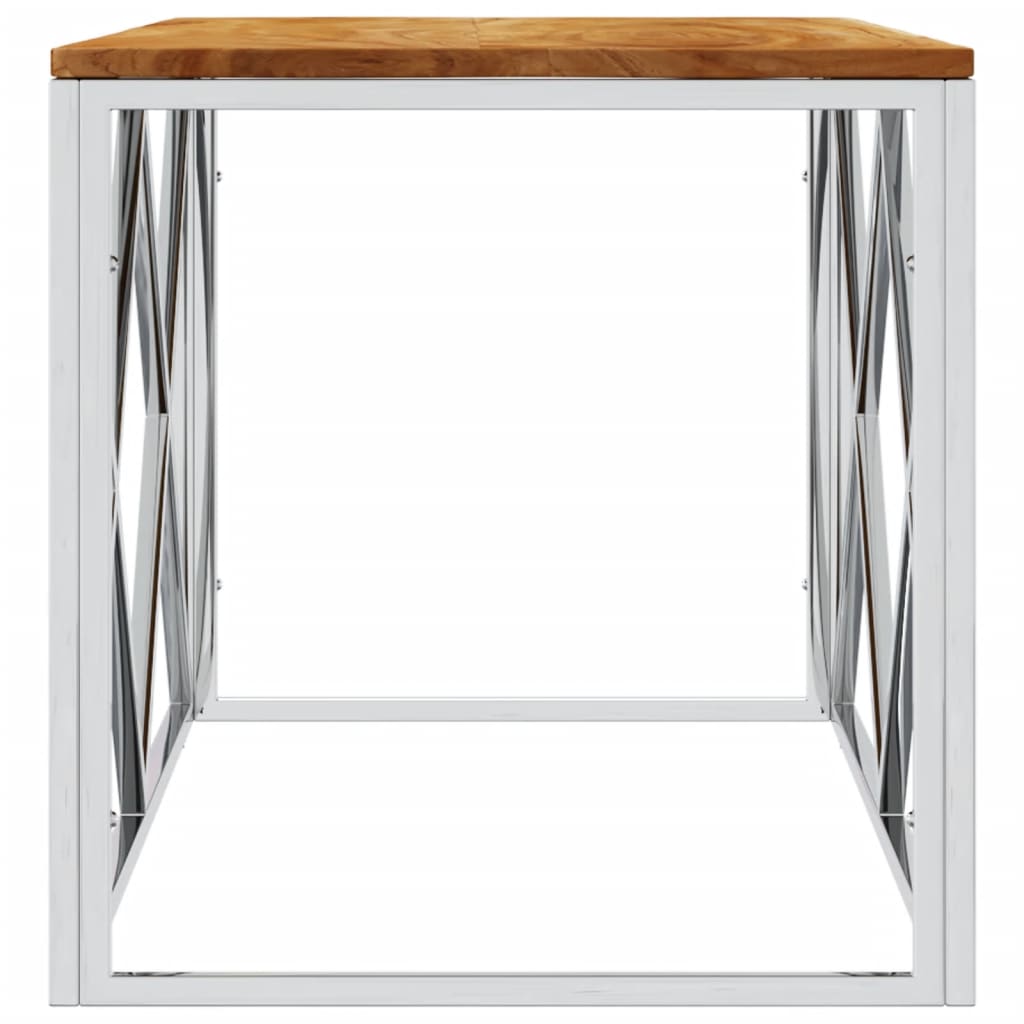 Salontafel Roestvrij Staal En Massief Acacia Zilverkleurig en bruin Hout