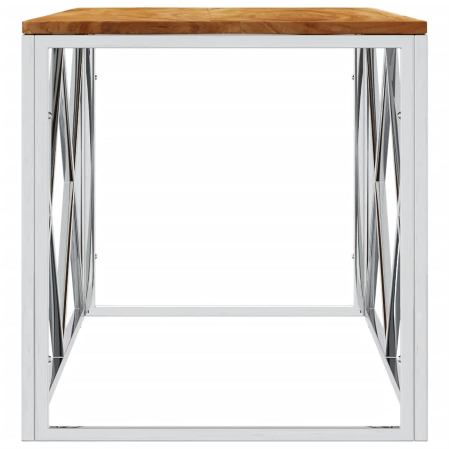 Salontafel Roestvrij Staal En Massief Acacia Zilverkleurig en bruin Hout