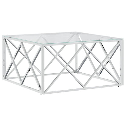 Salontafel 80X80X40 Cm Roestvrij Staal En Zilver Glas