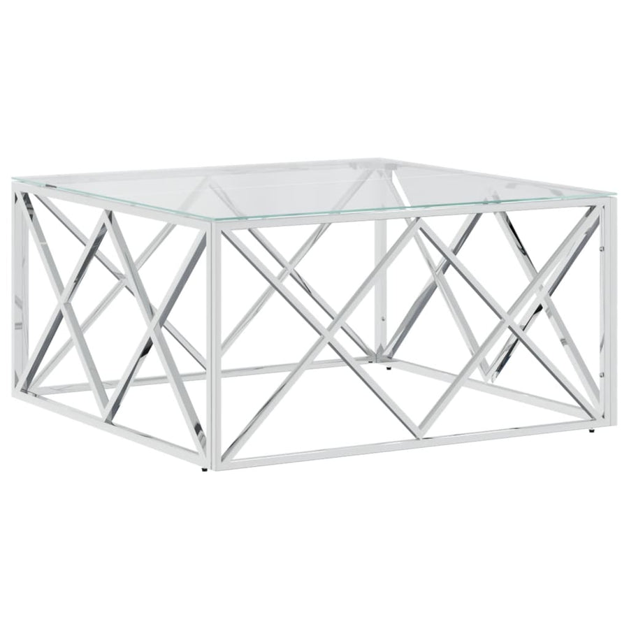 Salontafel 80X80X40 Cm Roestvrij Staal En Zilver Glas