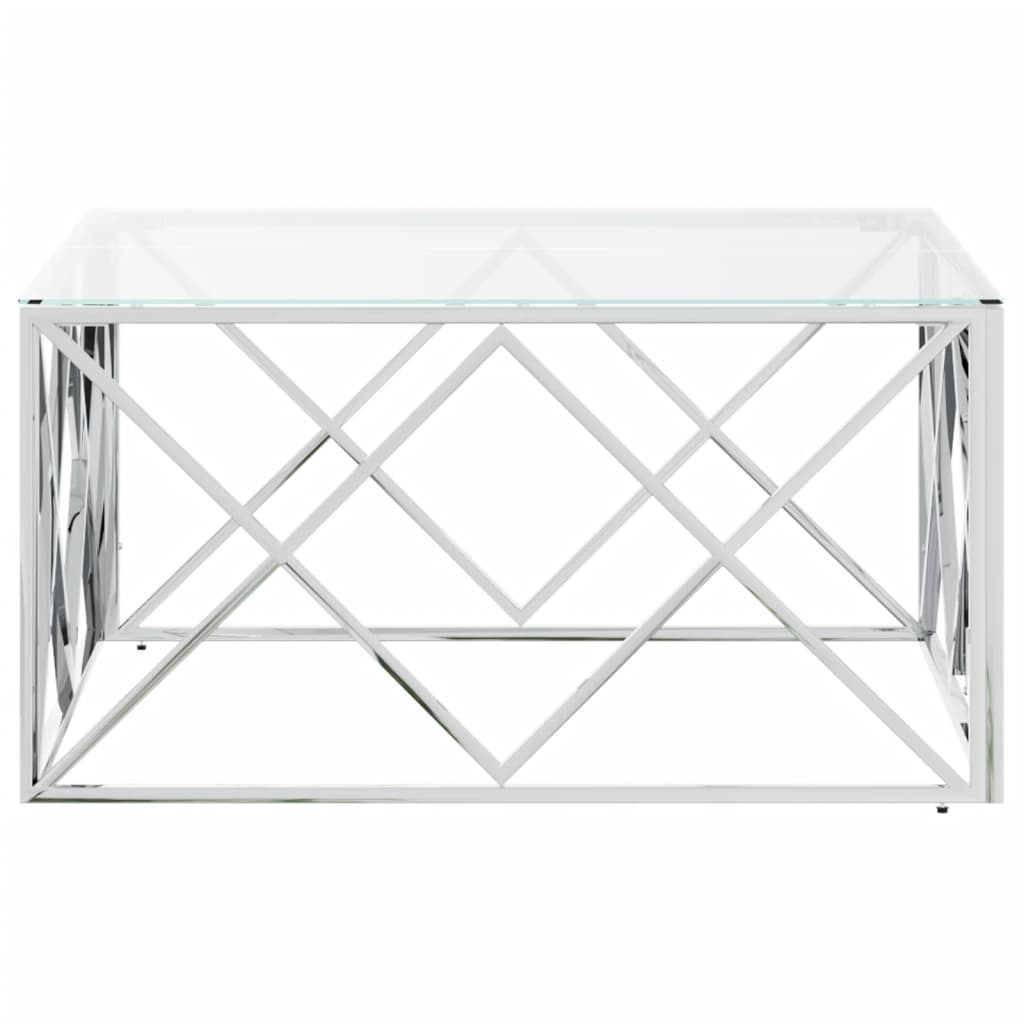 Salontafel 80X80X40 Cm Roestvrij Staal En Zilver Glas