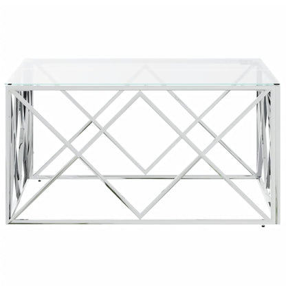 Salontafel 80X80X40 Cm Roestvrij Staal En Zilver Glas