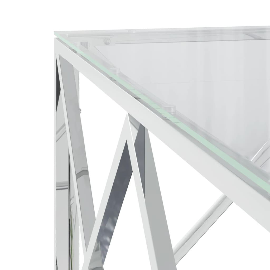 Salontafel 80X80X40 Cm Roestvrij Staal En Zilver Glas
