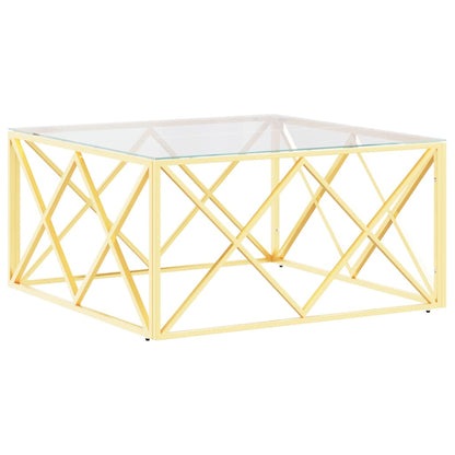 Salontafel 80X80X40 Cm Roestvrij Staal En Goud Glas