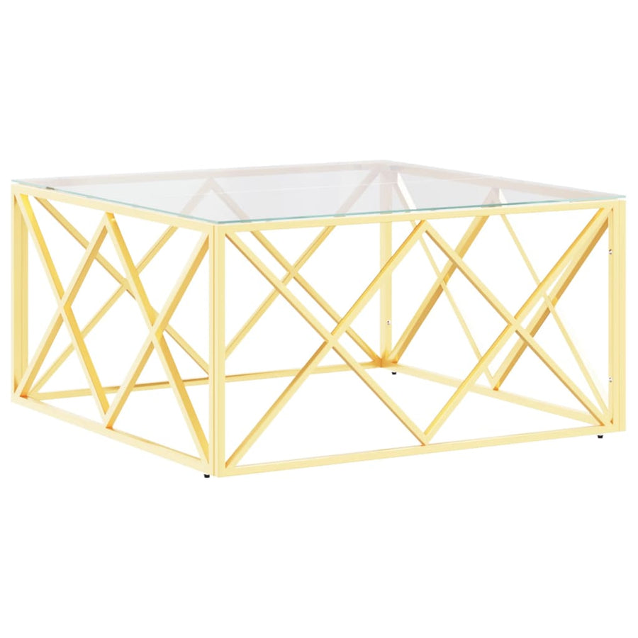 Salontafel 80X80X40 Cm Roestvrij Staal En Goud Glas