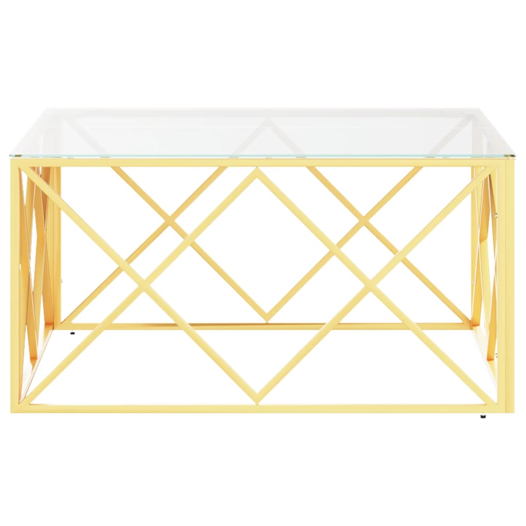Salontafel 80X80X40 Cm Roestvrij Staal En Goud Glas
