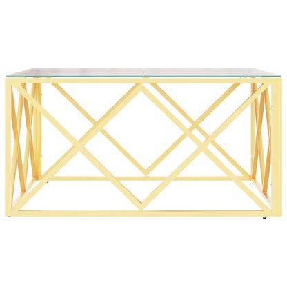 Salontafel 80X80X40 Cm Roestvrij Staal En Goud Glas