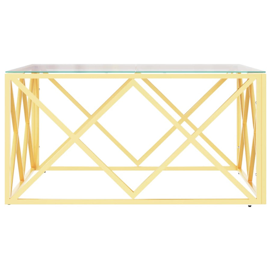Salontafel 80X80X40 Cm Roestvrij Staal En Goud Glas