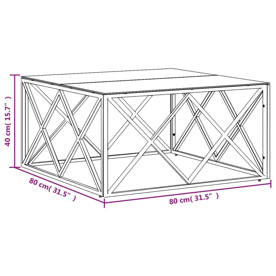 Salontafel 80X80X40 Cm Roestvrij Staal En Goud Glas