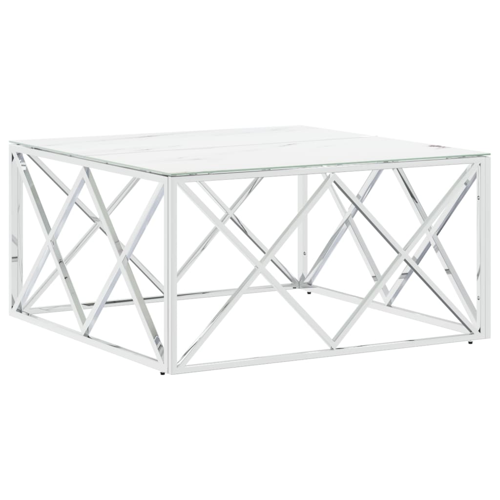 Salontafel 80X80X40 Cm Roestvrij Staal En Kleurig Zilver en wit Glas