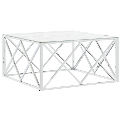 Salontafel 80X80X40 Cm Roestvrij Staal En Kleurig Zilver en wit Glas
