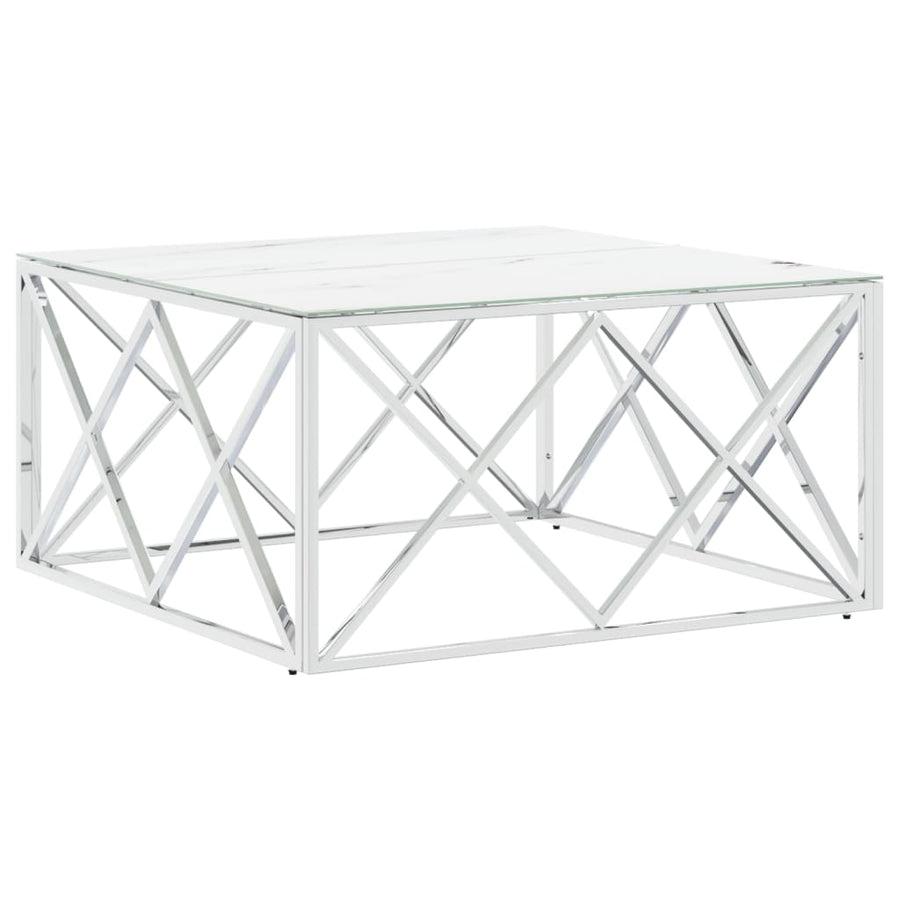 Salontafel 80X80X40 Cm Roestvrij Staal En Kleurig Zilver en wit Glas