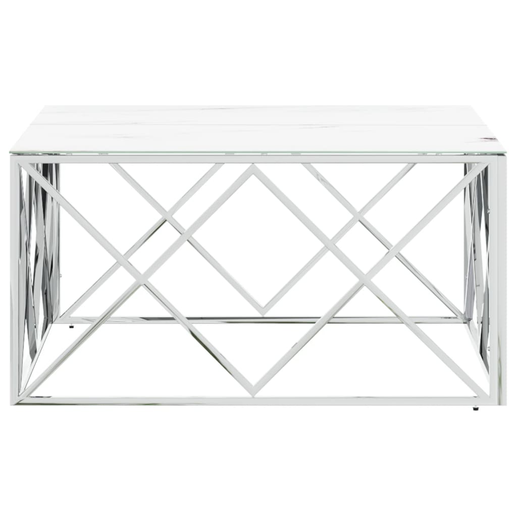Salontafel 80X80X40 Cm Roestvrij Staal En Kleurig Zilver en wit Glas