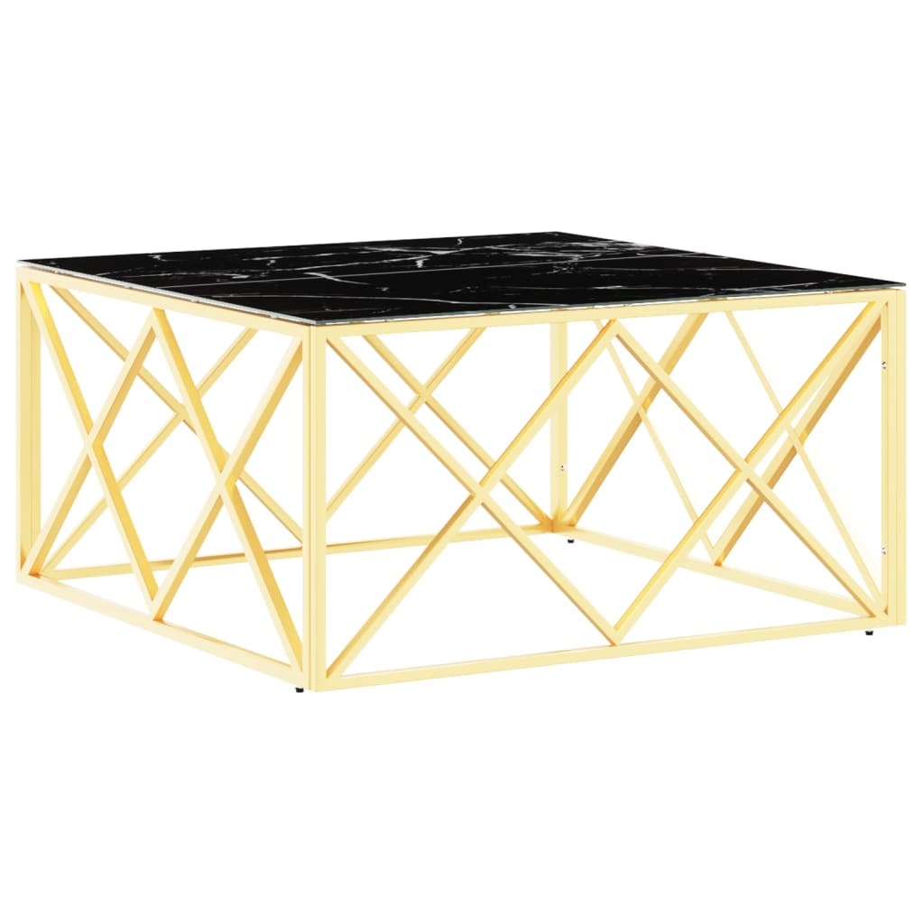 Salontafel 80X80X40 Cm Roestvrij Staal En Kleurig Goud en zwart Glas