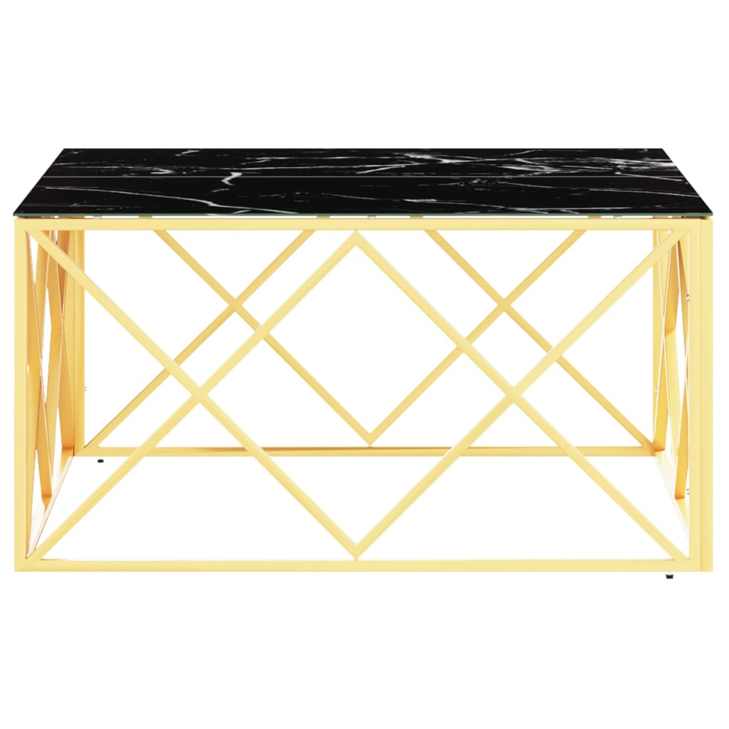 Salontafel 80X80X40 Cm Roestvrij Staal En Kleurig Goud en zwart Glas