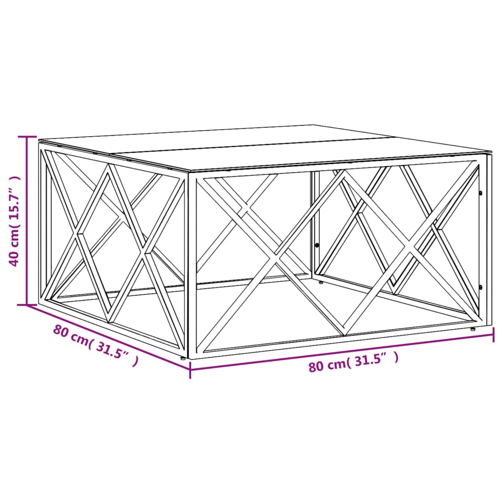 Salontafel 80X80X40 Cm Roestvrij Staal En Kleurig Goud en zwart Glas