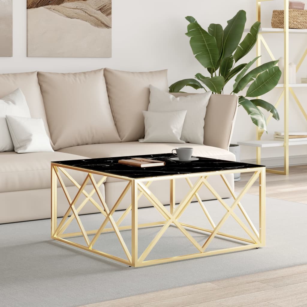 Salontafel 80X80X40 Cm Roestvrij Staal En Kleurig Goud en zwart Glas