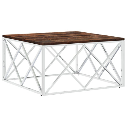 Salontafel Roestvrij Staal En Massief Hergebruikt Zilver Hout