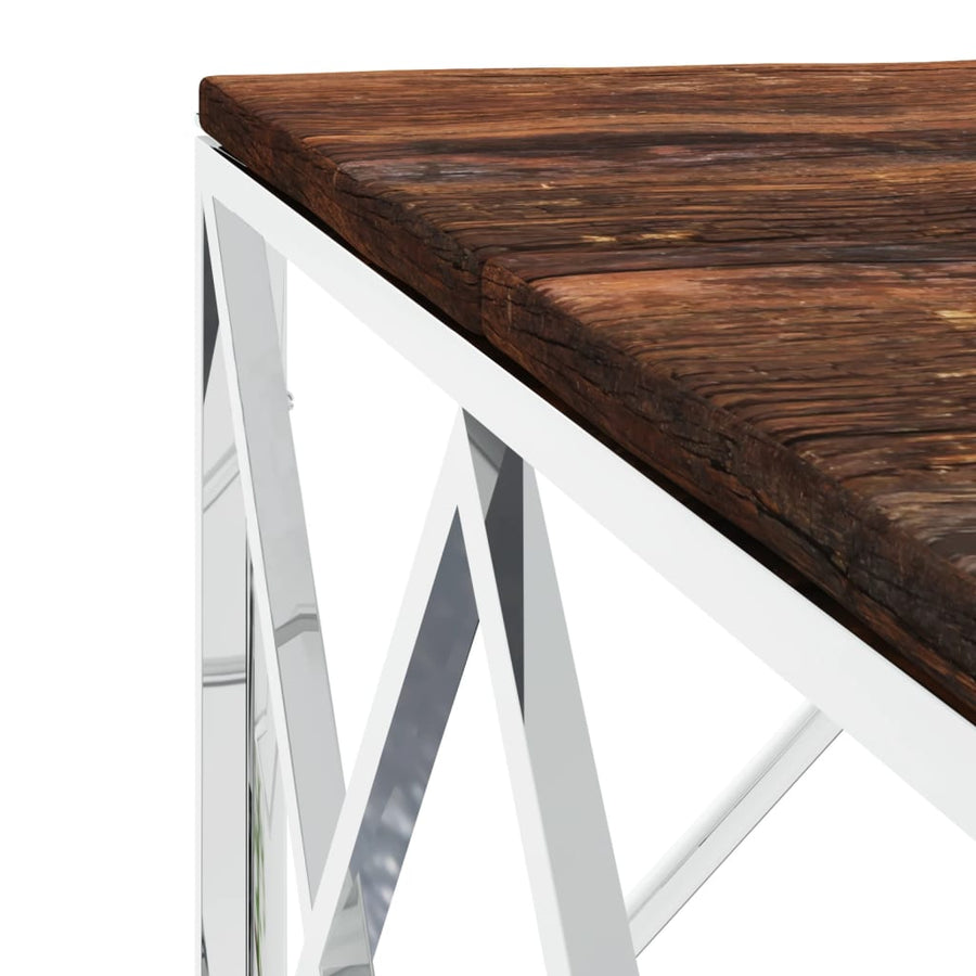 Salontafel Roestvrij Staal En Massief Hergebruikt Zilver Hout