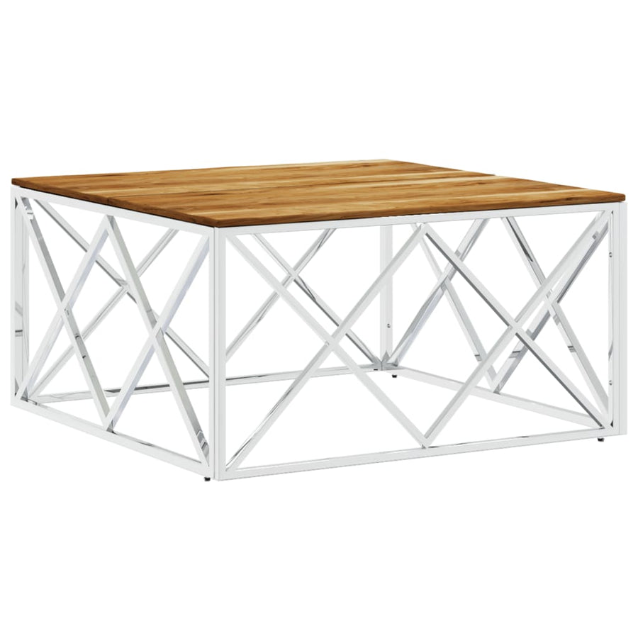 Salontafel Roestvrij Staal En Massief Acacia Zilverkleurig en bruin Hout