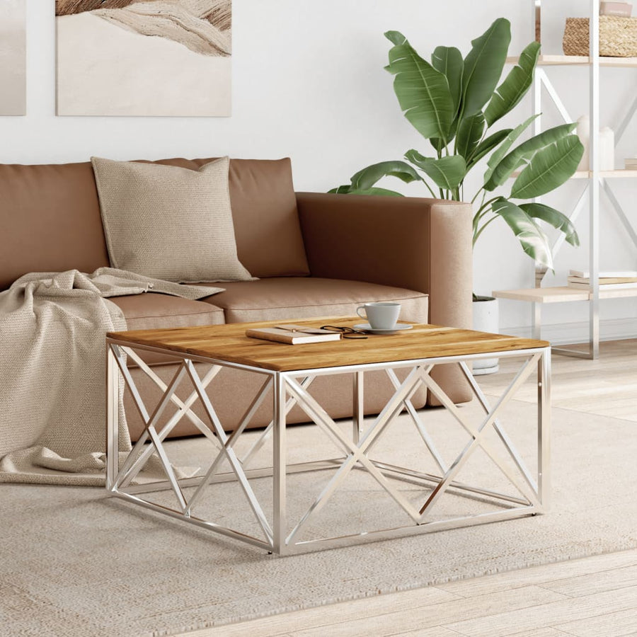 Salontafel Roestvrij Staal En Massief Acacia Zilverkleurig en bruin Hout