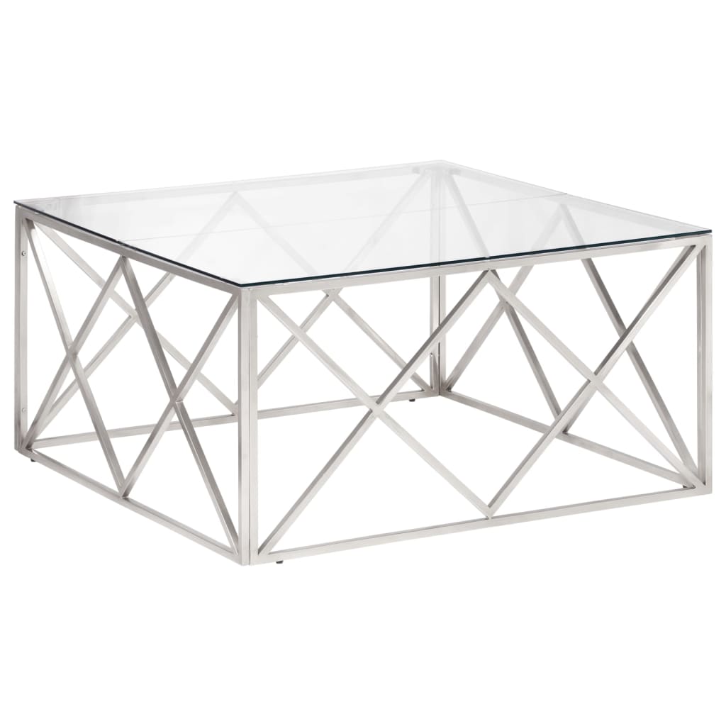 Salontafel Roestvrijstaal En Gehard Kleurig Zilver Glas