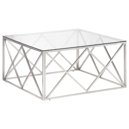 Salontafel Roestvrijstaal En Gehard Kleurig Zilver Glas