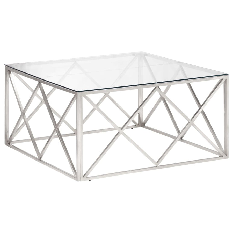 Salontafel Roestvrijstaal En Gehard Kleurig Zilver Glas