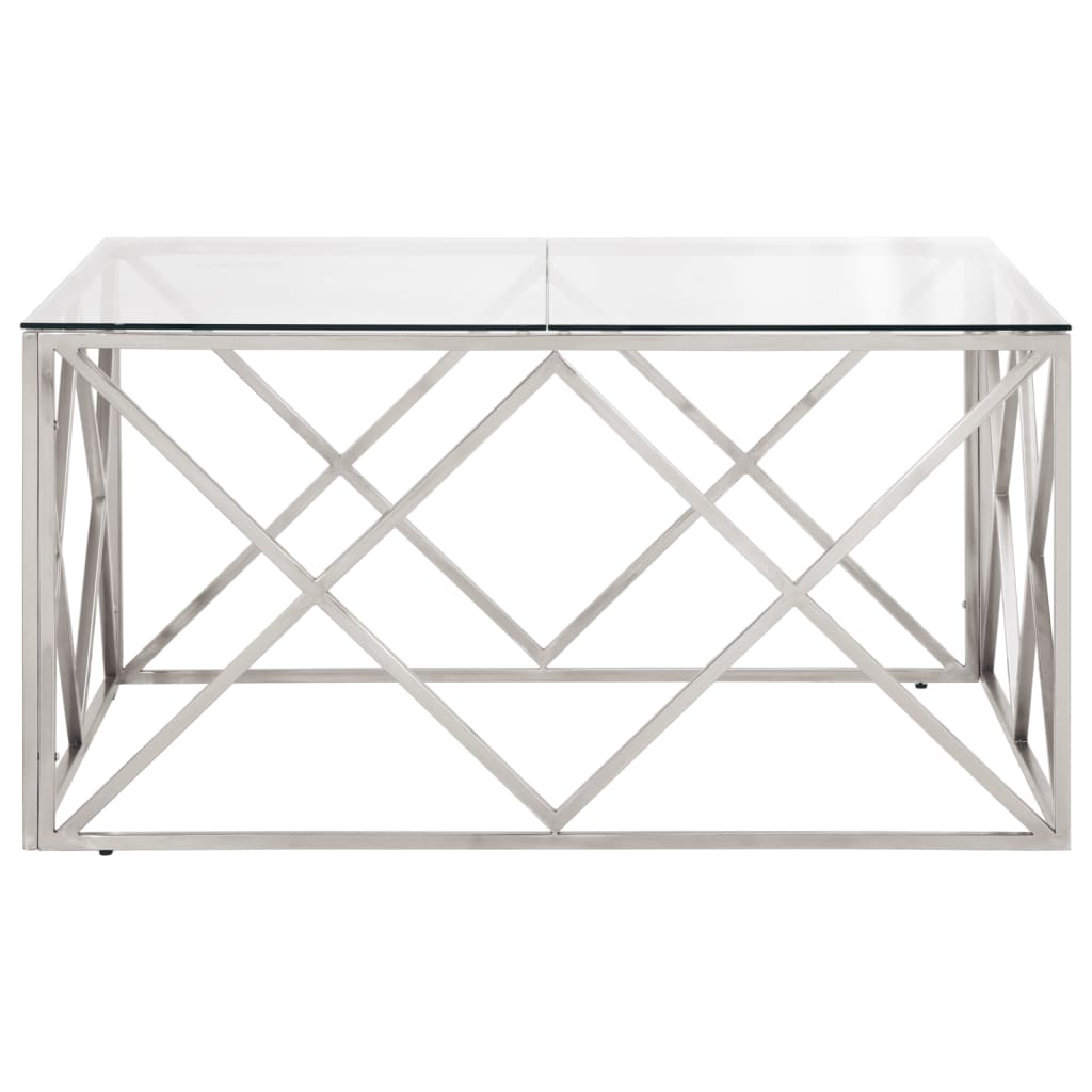 Salontafel Roestvrijstaal En Gehard Kleurig Zilver Glas
