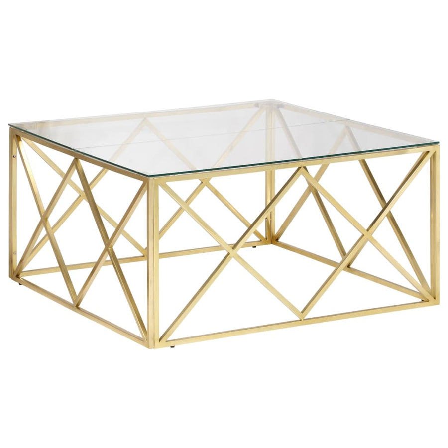 Salontafel Roestvrijstaal En Gehard Kleurig Goud Glas