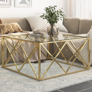 Salontafel 100x100x50 cm roestvrijstaal glas goud