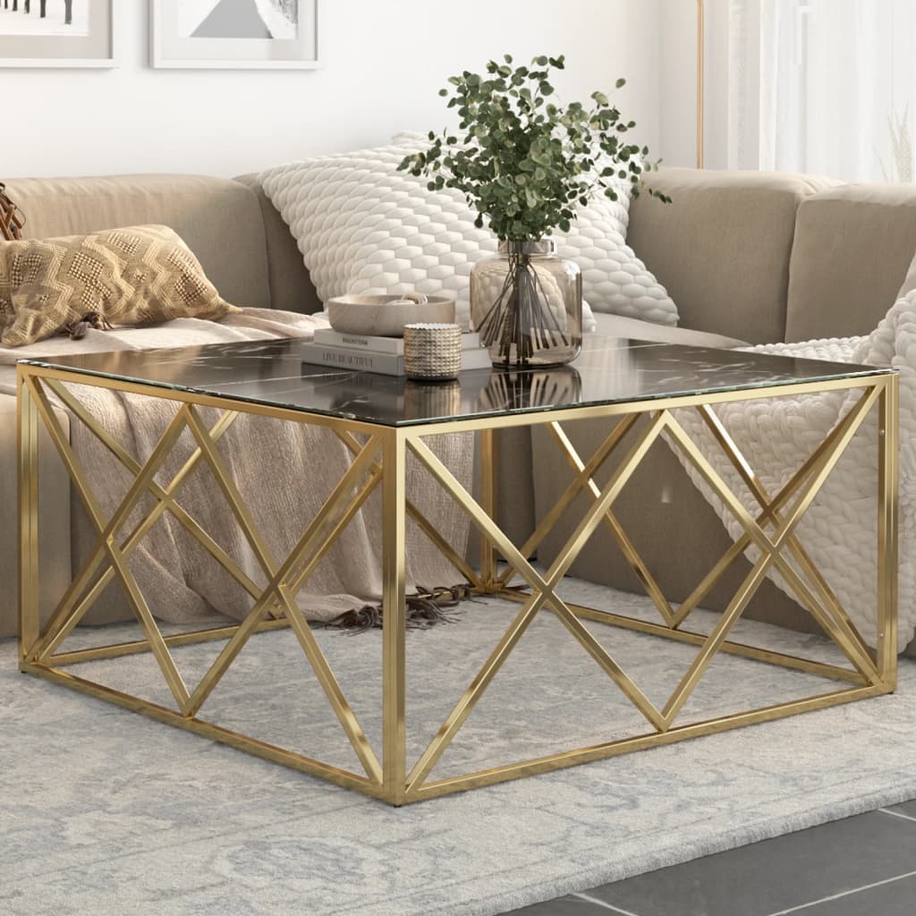 Salontafel Roestvrijstaal En Gehard Kleurig Goud en zwart Glas