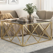 Salontafel 100x100x50 cm roestvrijstaal goud glas zwart marmer