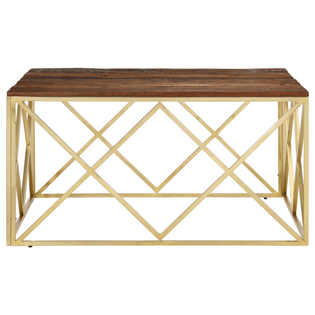 Salontafel Roestvrij Staal En Massief Biels Kleurig Goud Hout