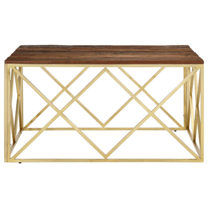 Salontafel Roestvrij Staal En Massief Biels Kleurig Goud Hout