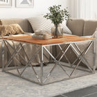 Salontafel massief acaciahout roestvrij staal 100x100x50 cm