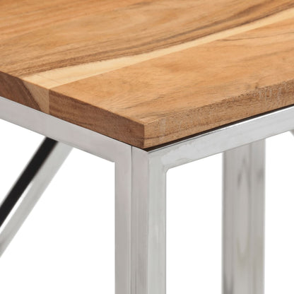 Wandtafel Roestvrij Staal En Massief Acacia Zilverkleurig en lichtbruin