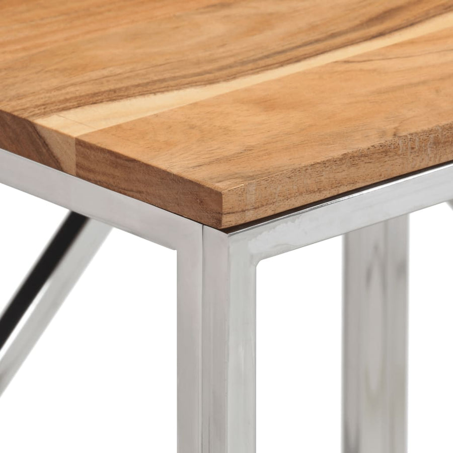 Wandtafel Roestvrij Staal En Massief Acacia Zilverkleurig en lichtbruin