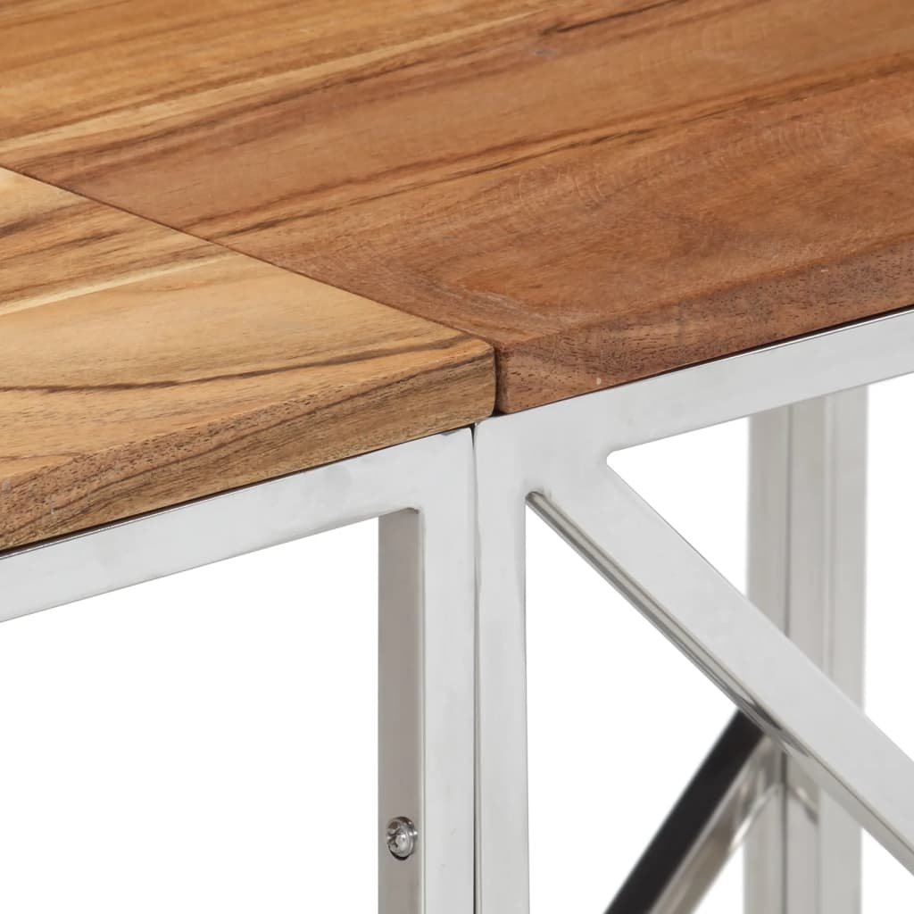 Wandtafel Roestvrij Staal En Massief Acacia Zilverkleurig en lichtbruin
