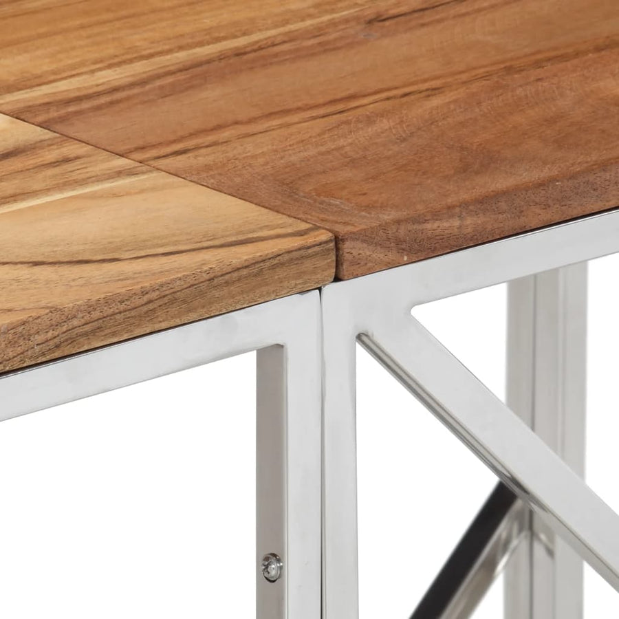 Wandtafel Roestvrij Staal En Massief Acacia Zilverkleurig en lichtbruin