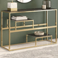 Stainless steel and tempered glass console table in gold color