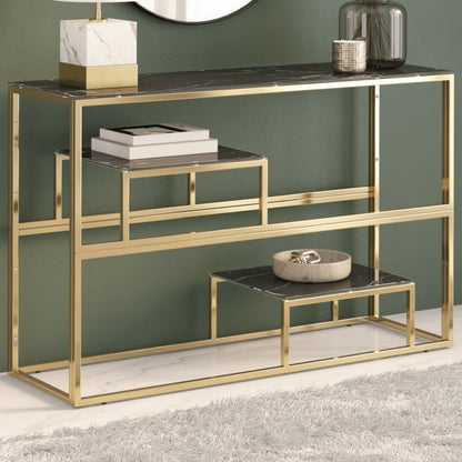Wandtafel Roestvrijstaal En Gehard Kleurig Goud en zwart Glas