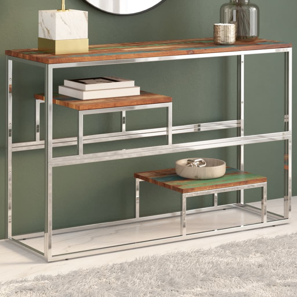 Wandtafel Roestvrij Staal En Zilver massief gerecycled hout