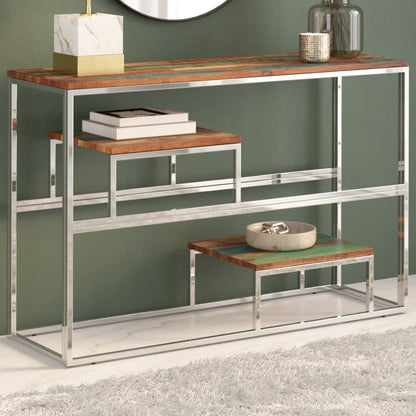 Wandtafel Roestvrij Staal En Zilver massief gerecycled hout