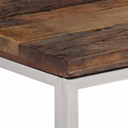 Wandtafel roestvrij staal en massief bielshout zilverkleurig